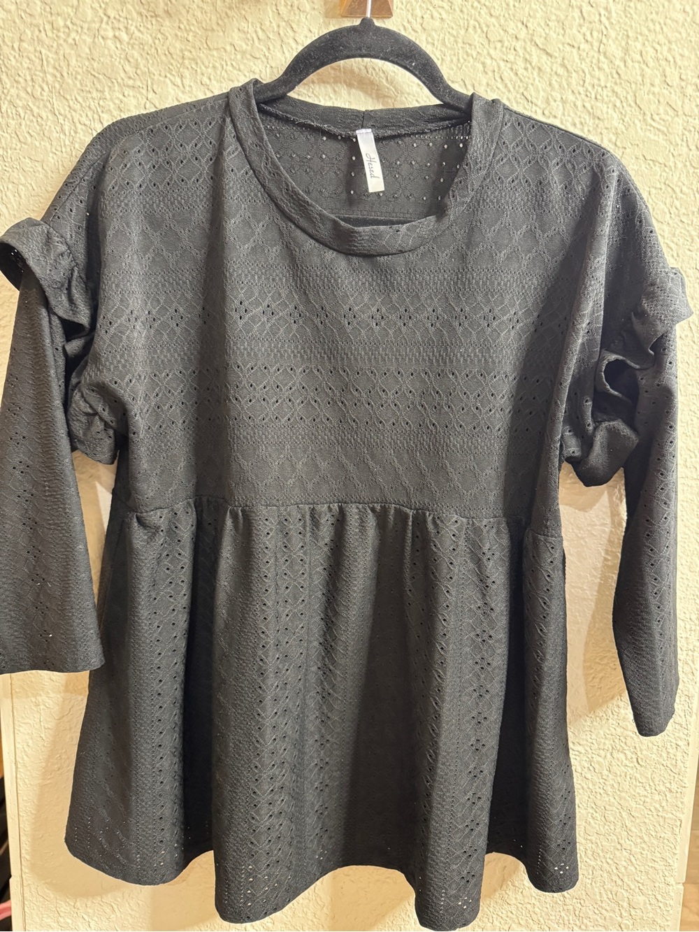 Eyelet Peplum Top Dress - Black